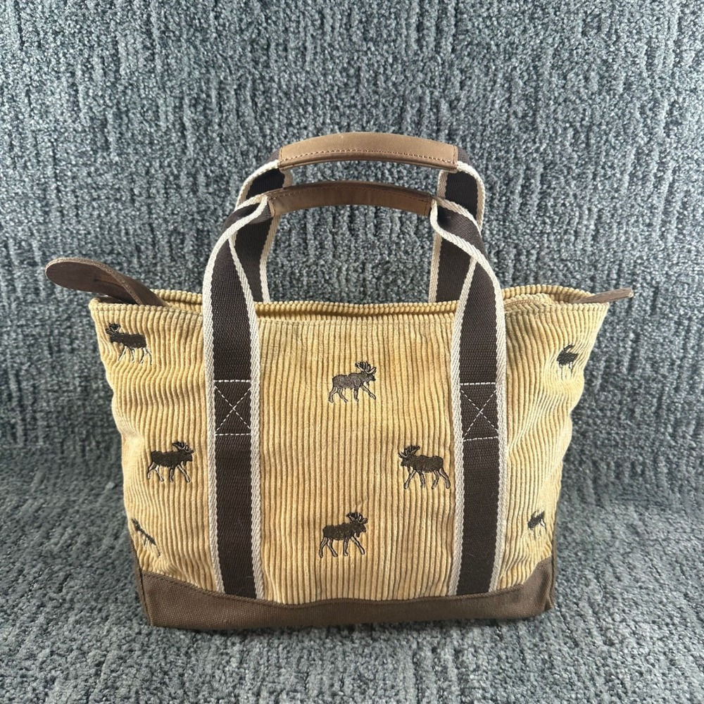 L.L. Bean Tote Bag Womens Small LLB#0JUB5 Tan Corduroy Embroidered Moose Brown